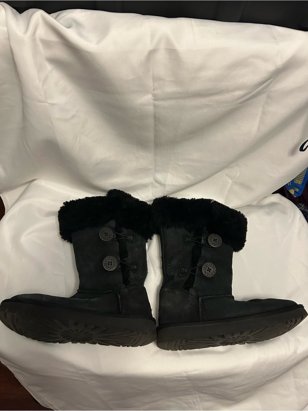 Women’s Black Faux-Fur Button Snow Boots